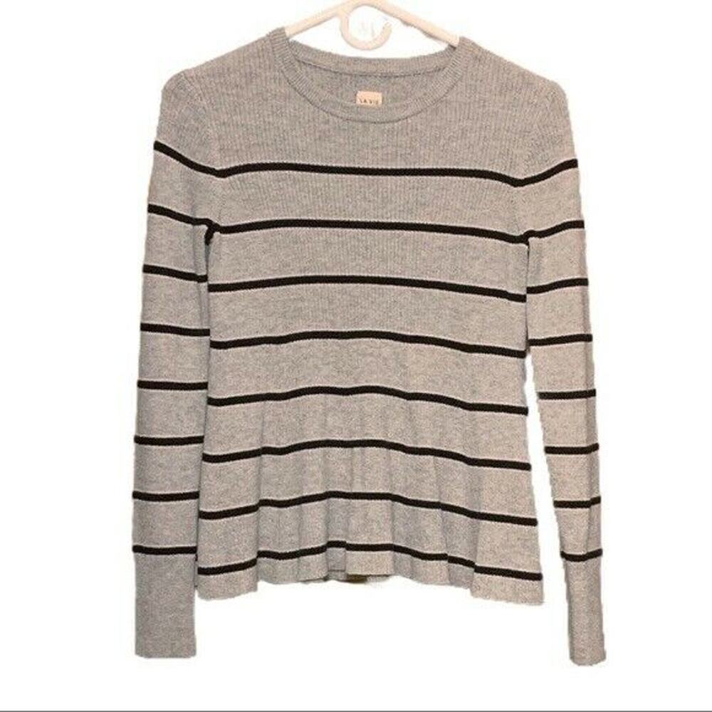 LA VIE Rebecca Taylor Gray Striped Wool Blend Peplum Sweater Size XS